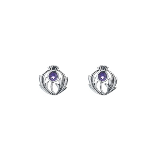Round Amethyst Thistle Stud Earrings