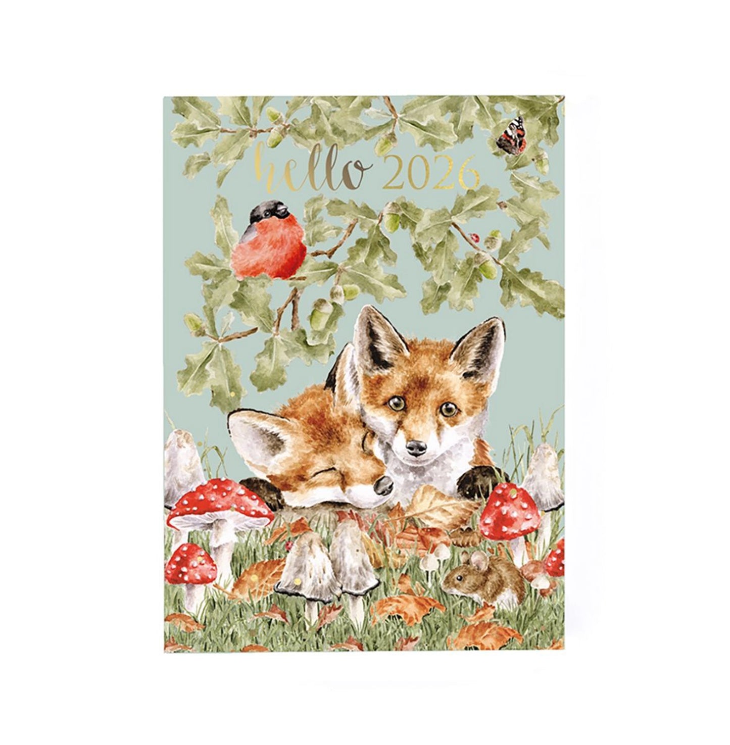 Illustrated 2026 desk diary with fox and mushroom design