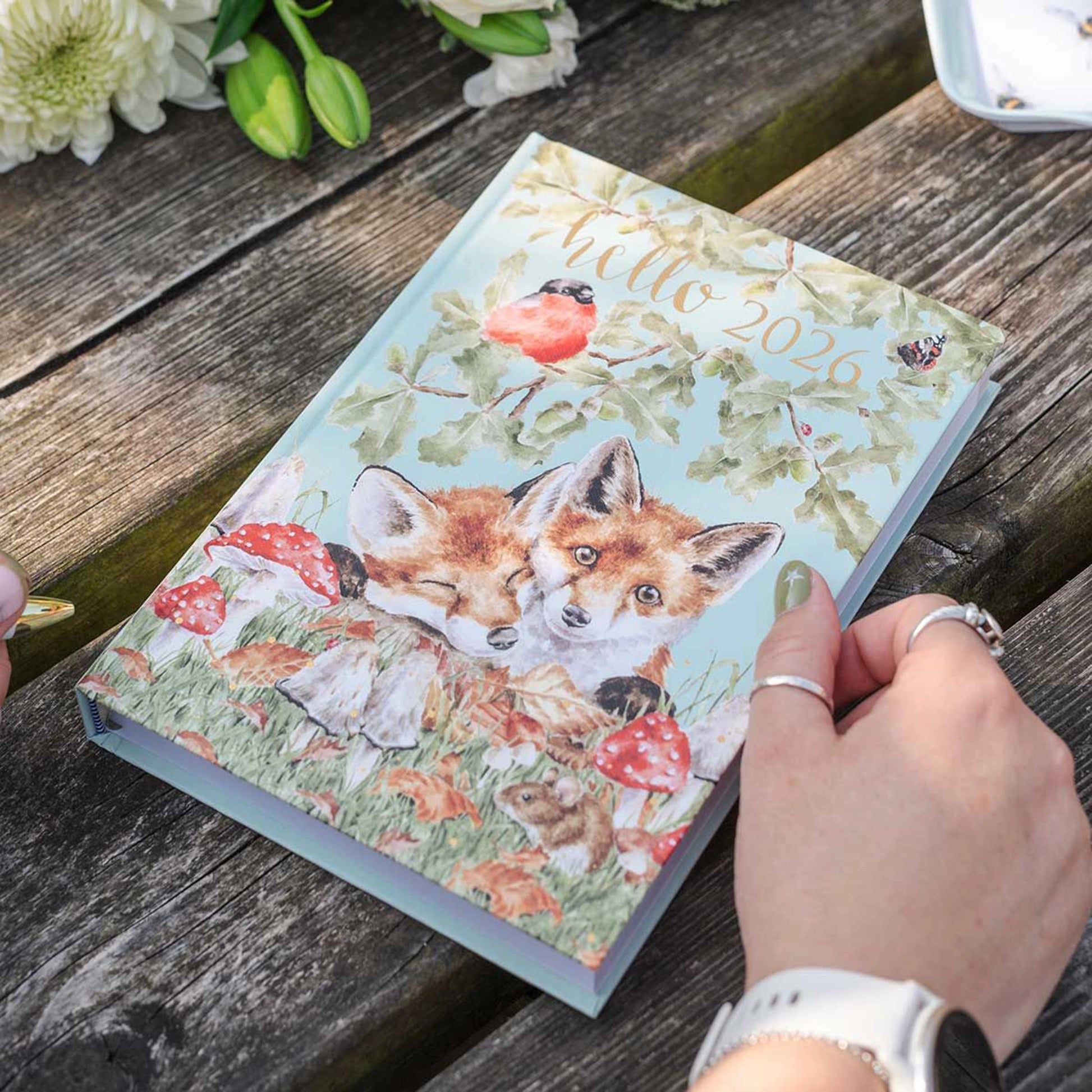 Illustrated 2026 desk diary with fox and mushroom design lifestyle