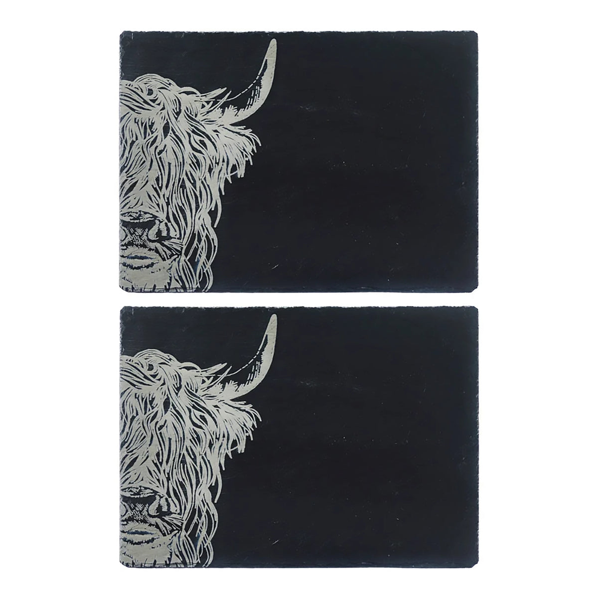 Set of 2 Slate Etched Place Mats | Highland Cow