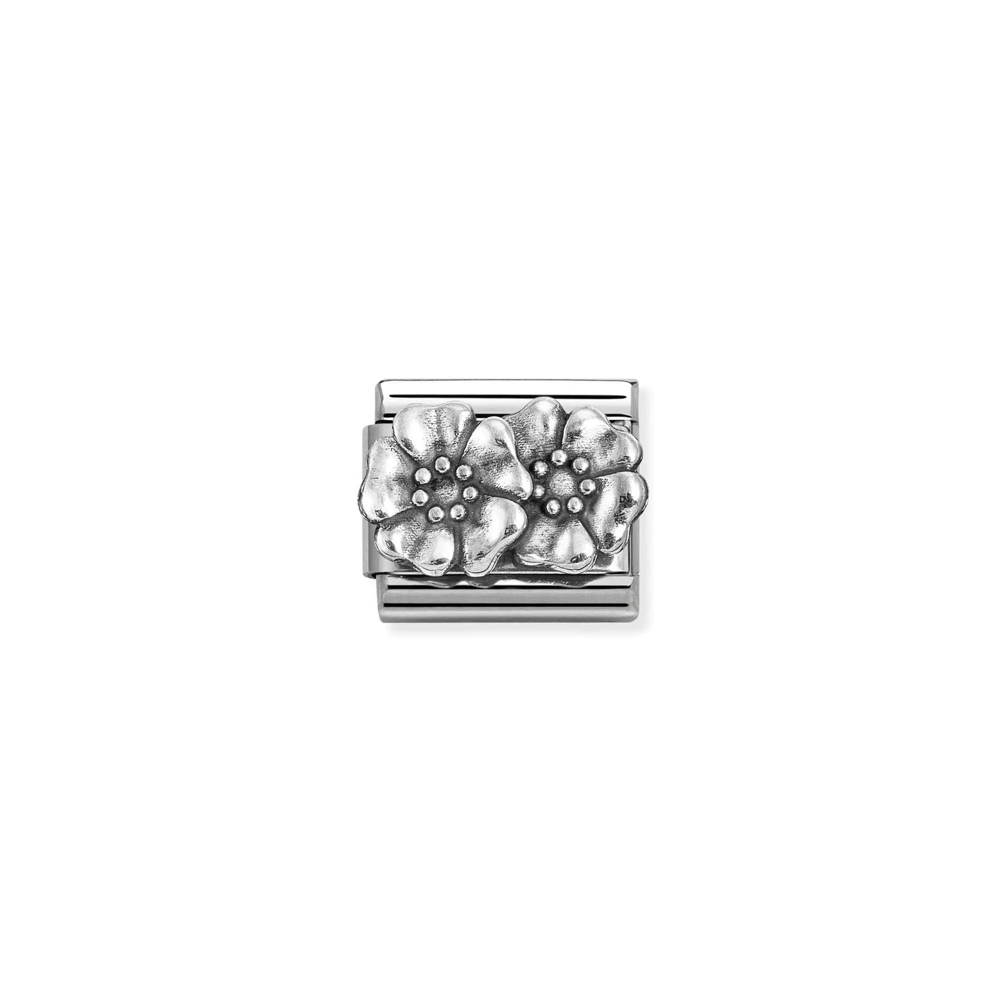 Double Raised Flowers Link | Silver