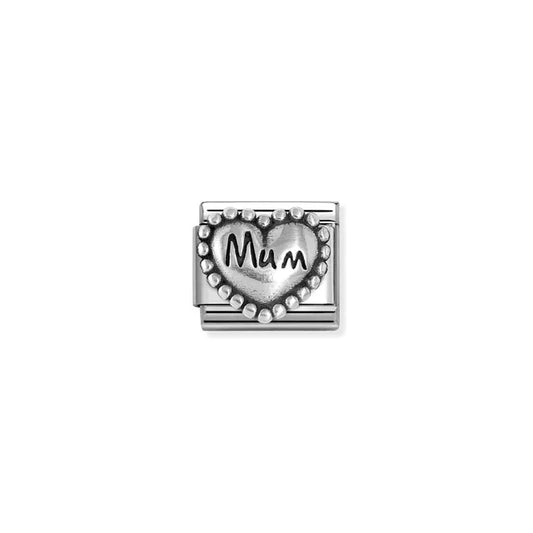 Mum in Popcorn Heart Charm - Silver