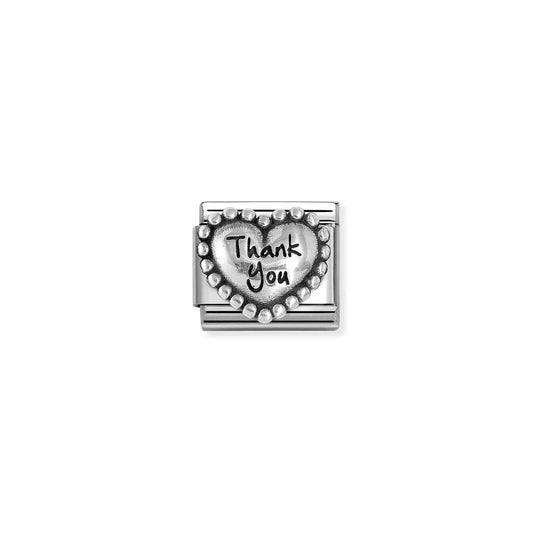 Thank You in Popcorn Heart Link | Silver