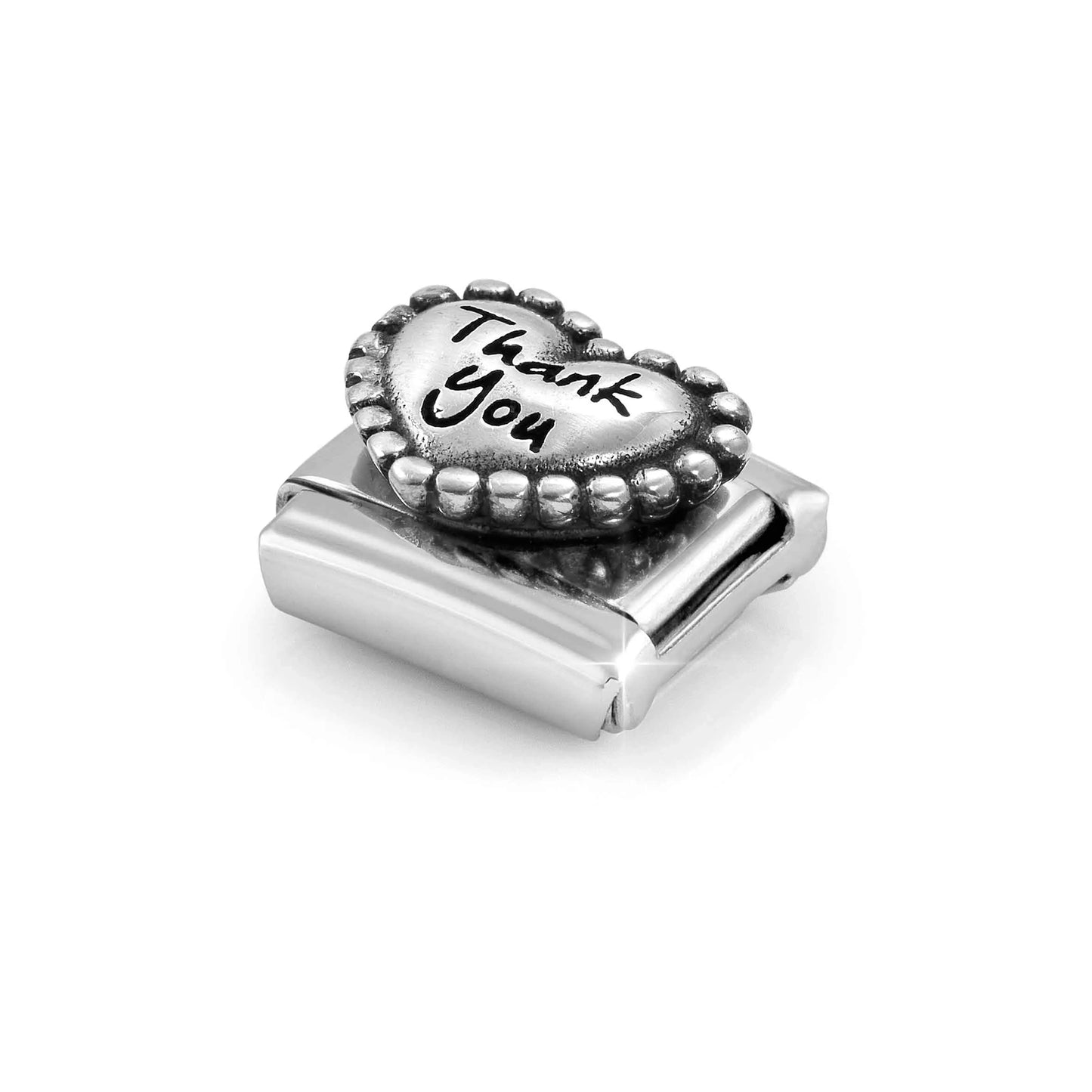 Thank You in Popcorn Heart Link | Silver