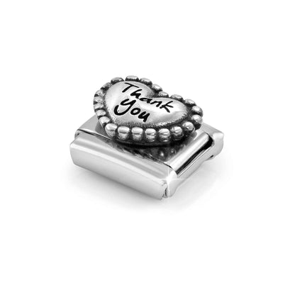 Thank You in Popcorn Heart Link | Silver