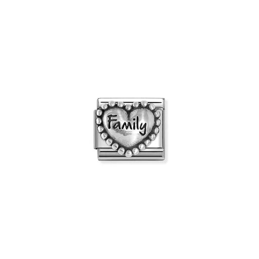 Family in Popcorn Heart Charm - Silver