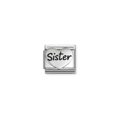 Sister in Raised Heart Link | Silver