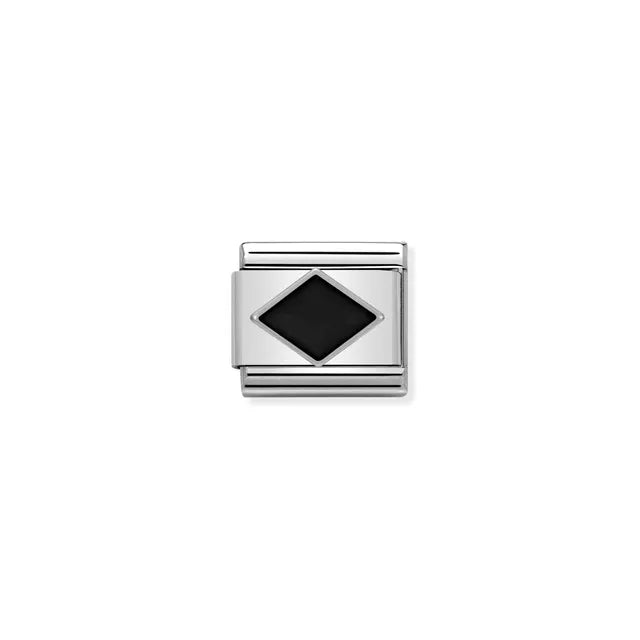 Black Rhombus Charm - Silver & Enamel