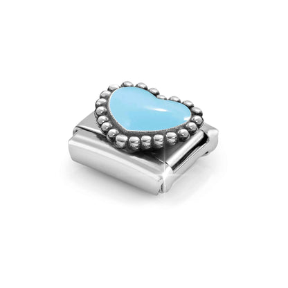 Popcorn Surround Heart Blue Link | Silver & enamel