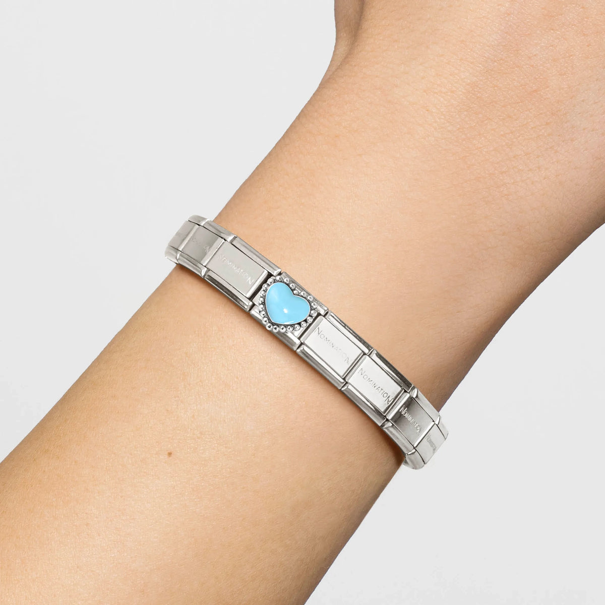 Popcorn Surround Heart Blue Link | Silver & enamel