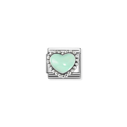 Popcorn Surround Pastel Green Heart Link | Silver & Enamel