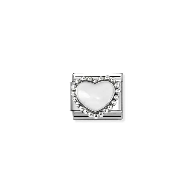 White Raised Popcorn Heart | Silver & Enamel