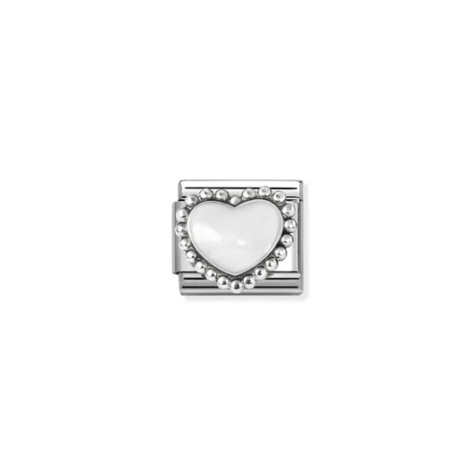 White Raised Popcorn Heart | Silver & Enamel