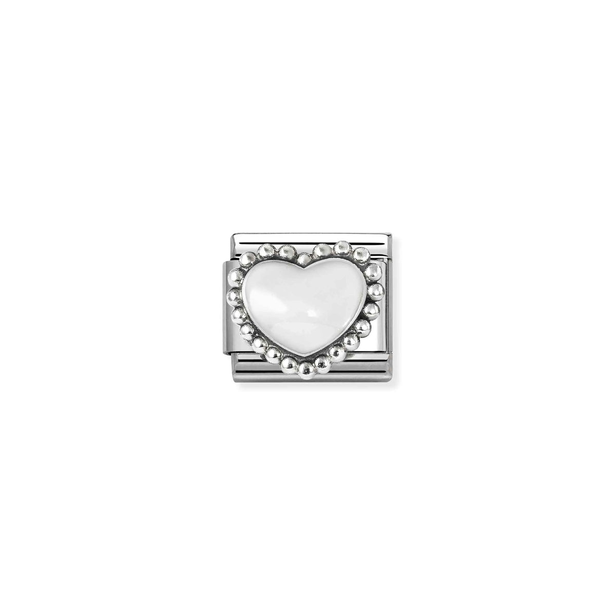 Popcorn Surround White Heart Link | Silver & Enamel
