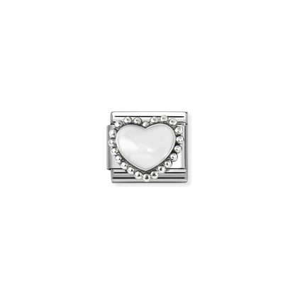 Popcorn Surround White Heart Link | Silver & Enamel