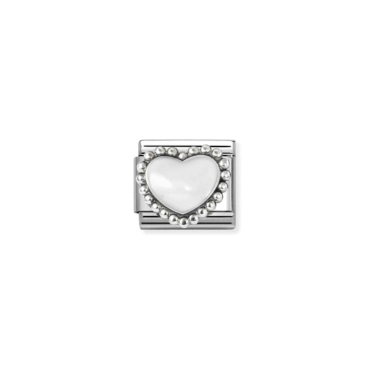 Popcorn Surround White Heart Link | Silver & Enamel