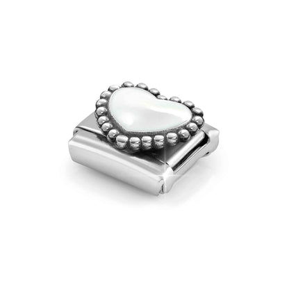 Popcorn Surround White Heart Link | Silver & Enamel