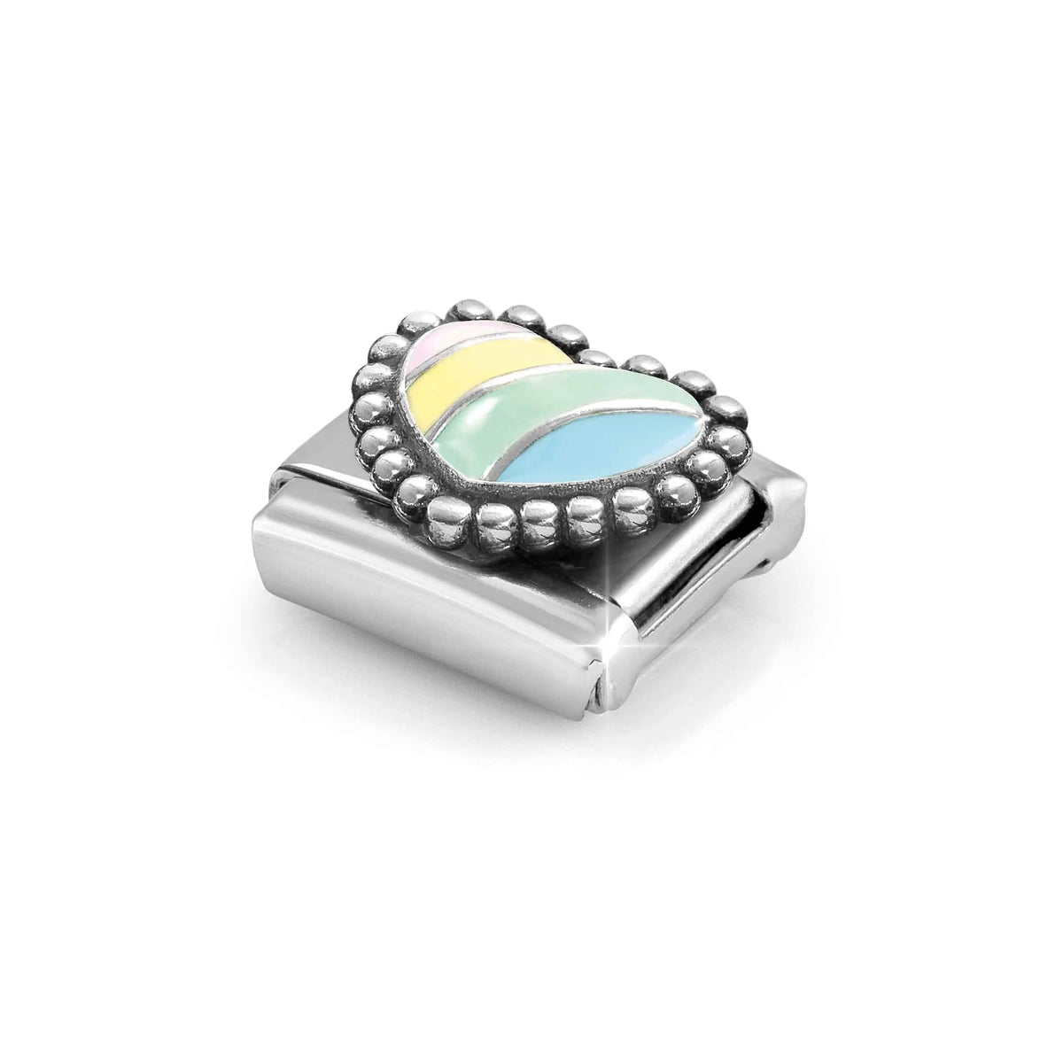 Popcorn Surround Multicolour Heart Link | Silver & Enamel