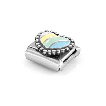 Popcorn Surround Multicolour Heart Link | Silver & Enamel