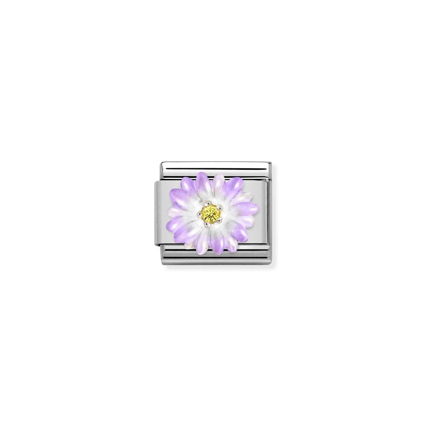 Purple Flower & CZ Link | Silver & Enamel