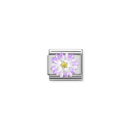 Purple Flower & CZ Link | Silver & Enamel
