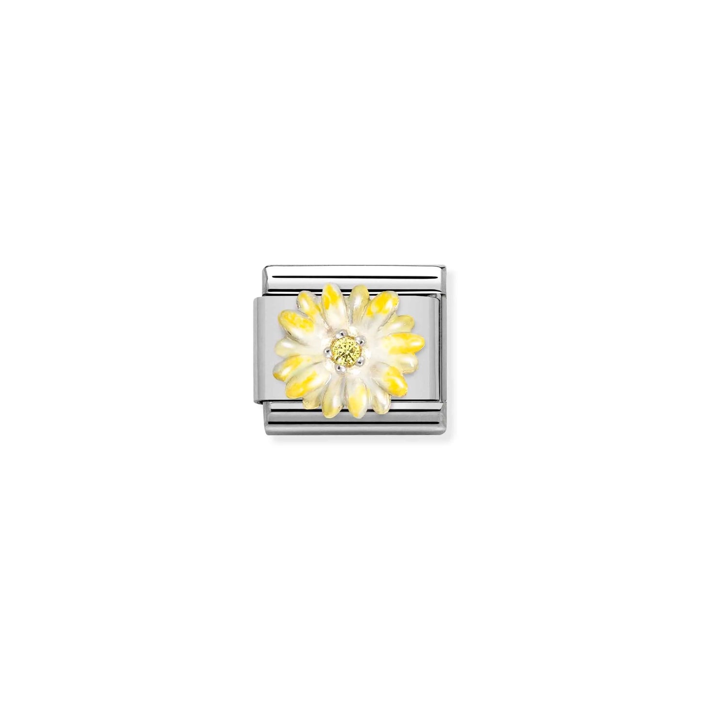Yellow Flower & CZ Link | Silver & Enamel