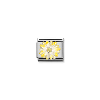 Yellow Flower & CZ Link | Silver & Enamel