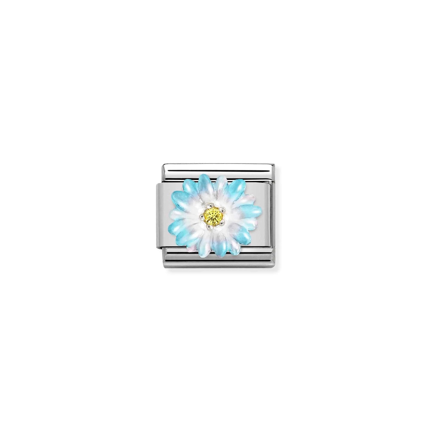 Light Blue Flower & CZ Link | Silver & Enamel