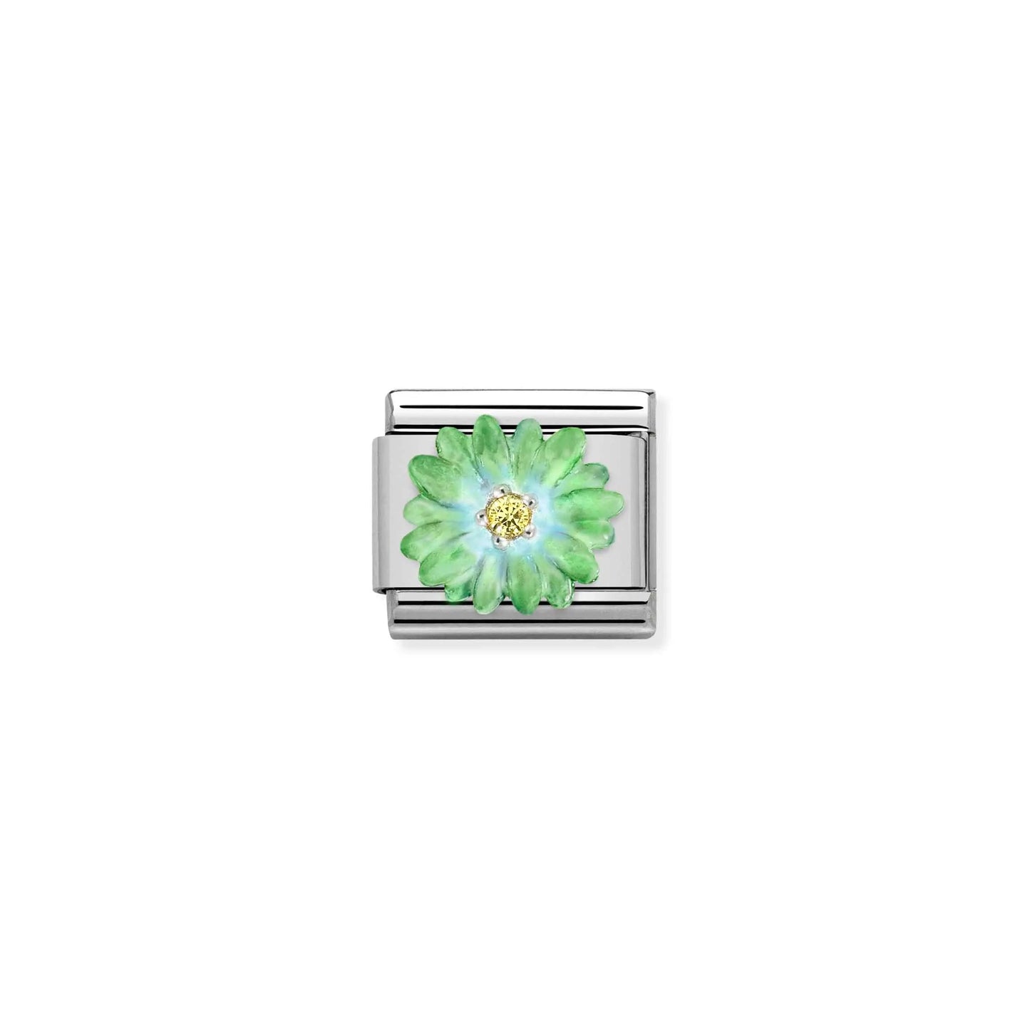 Green Flower & CZ Link | Silver & Enamel