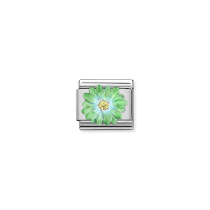 Green Flower & CZ Link | Silver & Enamel