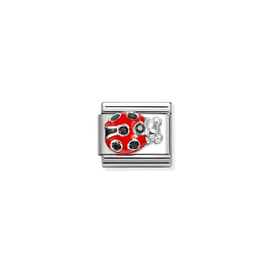 Ladybug Red/ Black - Silver CZ Enamel