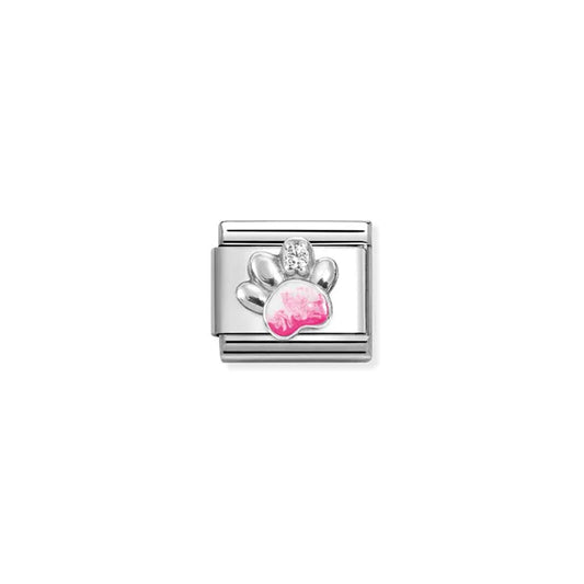 Paw Print Pink - Silver Enamel CZ