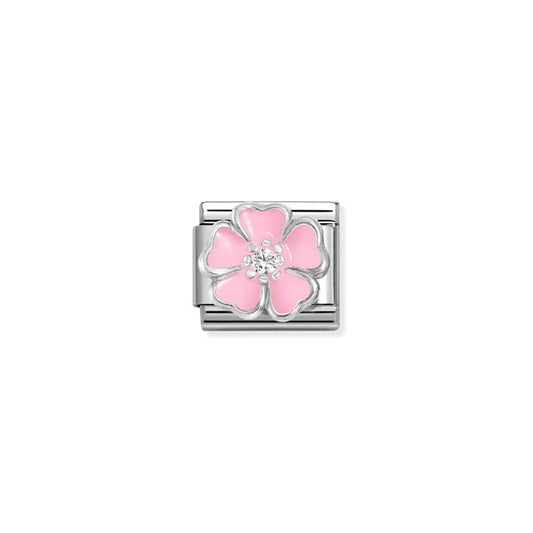 Pink Peach Blossom Flower - Silver CZ