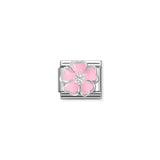 Pink Peach Blossom Flower - Silver CZ