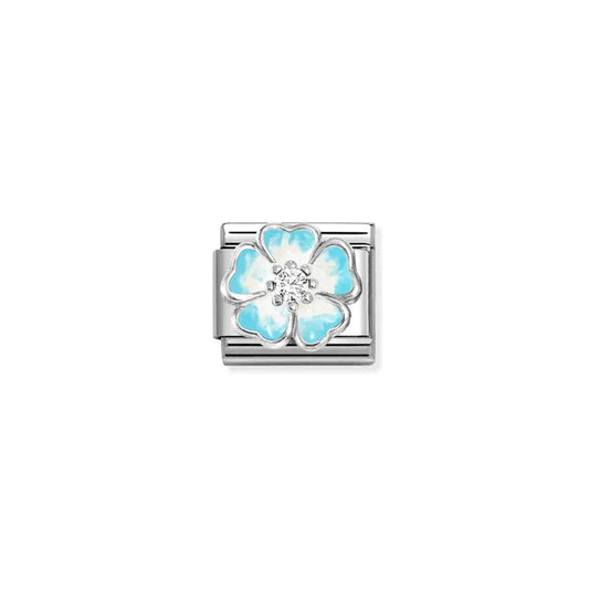 Blue Shaded Flower CZ Link | Silver & Enamel