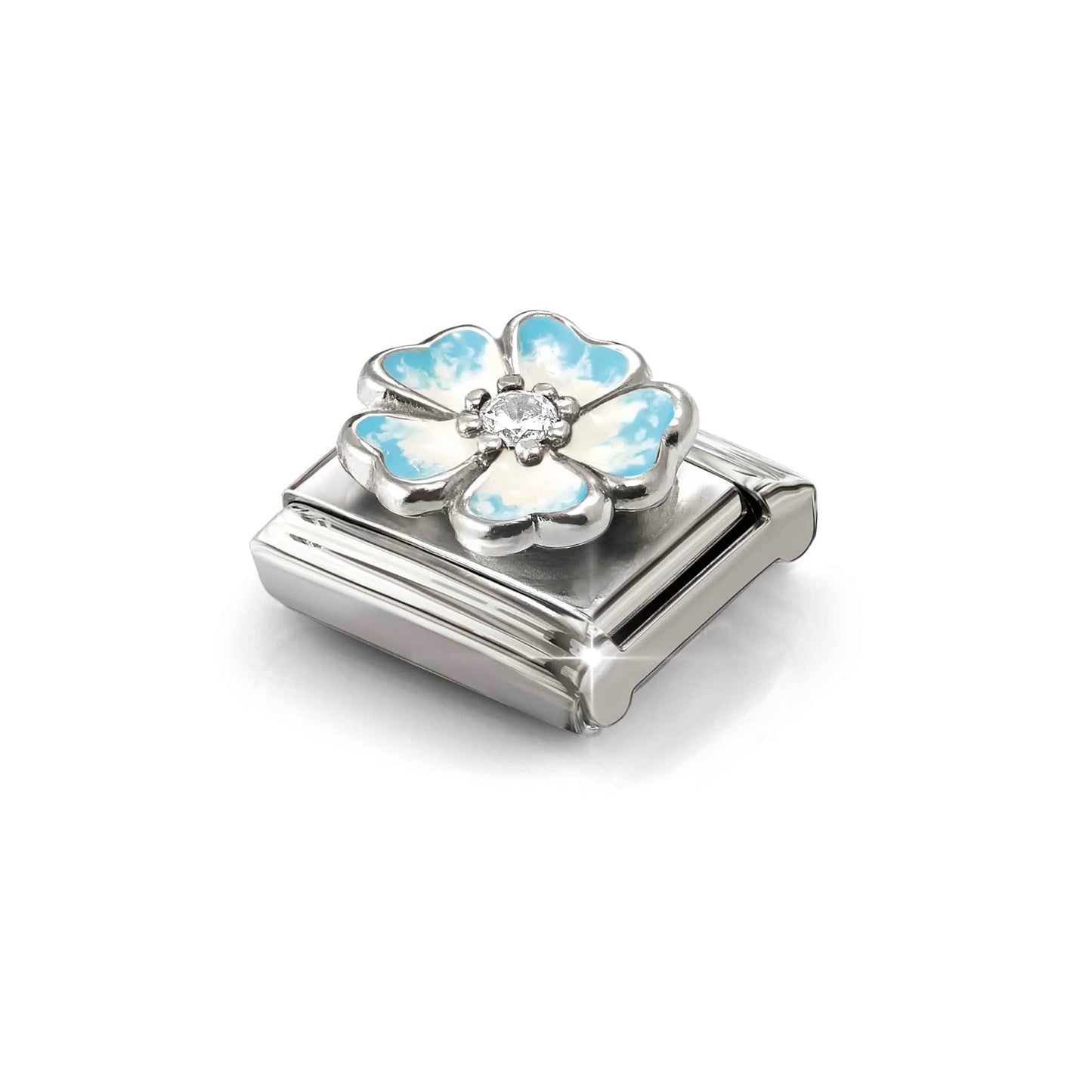 Blue Shaded Flower CZ Link | Silver & Enamel