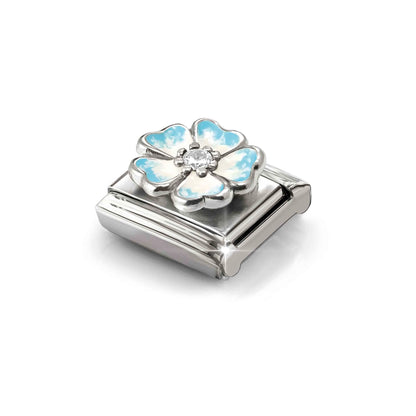 Blue Shaded Flower CZ Link | Silver & Enamel