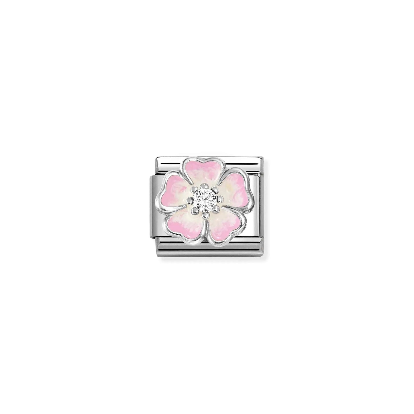 Pink Shaded Flower CZ Link | Silver & Enamel