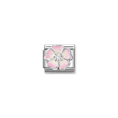 Pink Shaded Flower CZ Link | Silver & Enamel