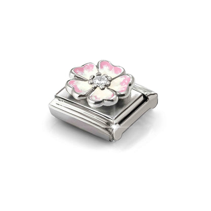 Pink Shaded Flower CZ Link | Silver & Enamel