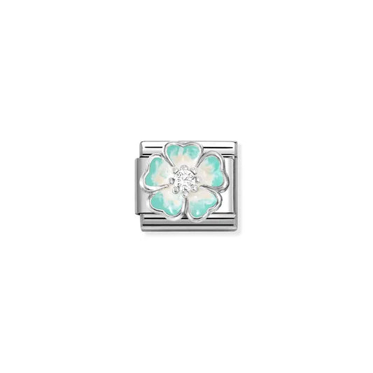 Green Shaded Flower CZ Link | Silver & Enamel