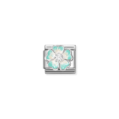 Green Shaded Flower CZ Link | Silver & Enamel