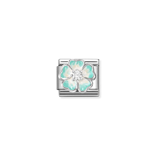Green Shaded Flower CZ Link | Silver & Enamel