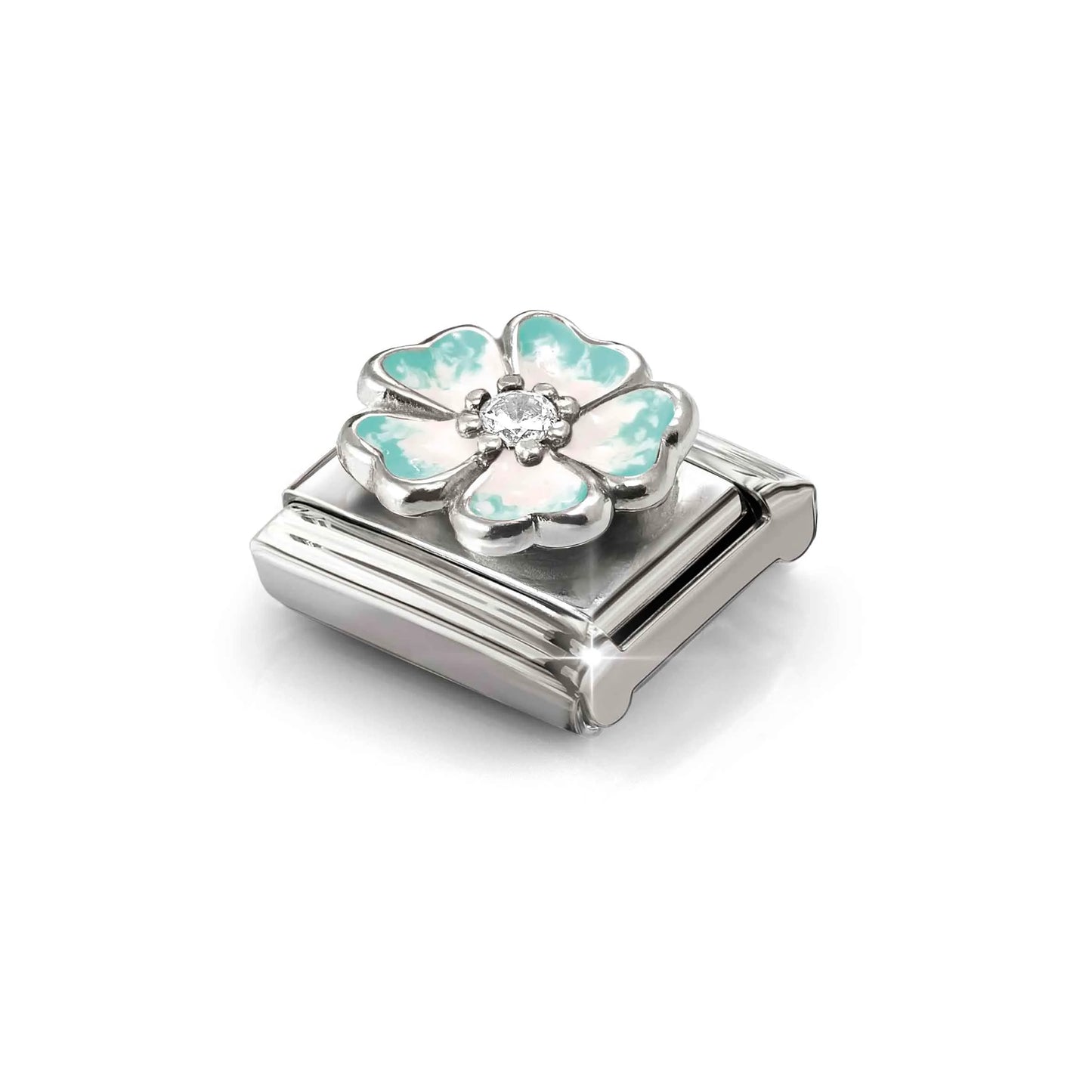 Green Shaded Flower CZ Link | Silver & Enamel
