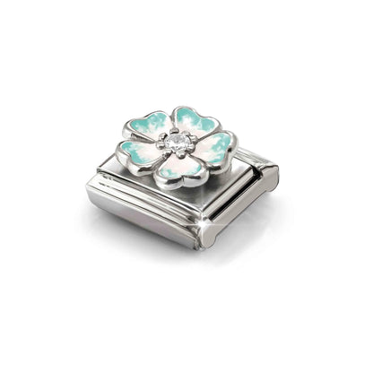 Green Shaded Flower CZ Link | Silver & Enamel