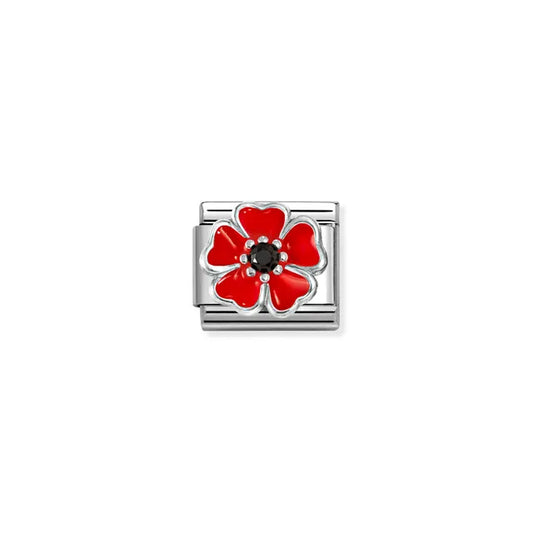 Poppy Flower CZ Link | Silver & Enamel