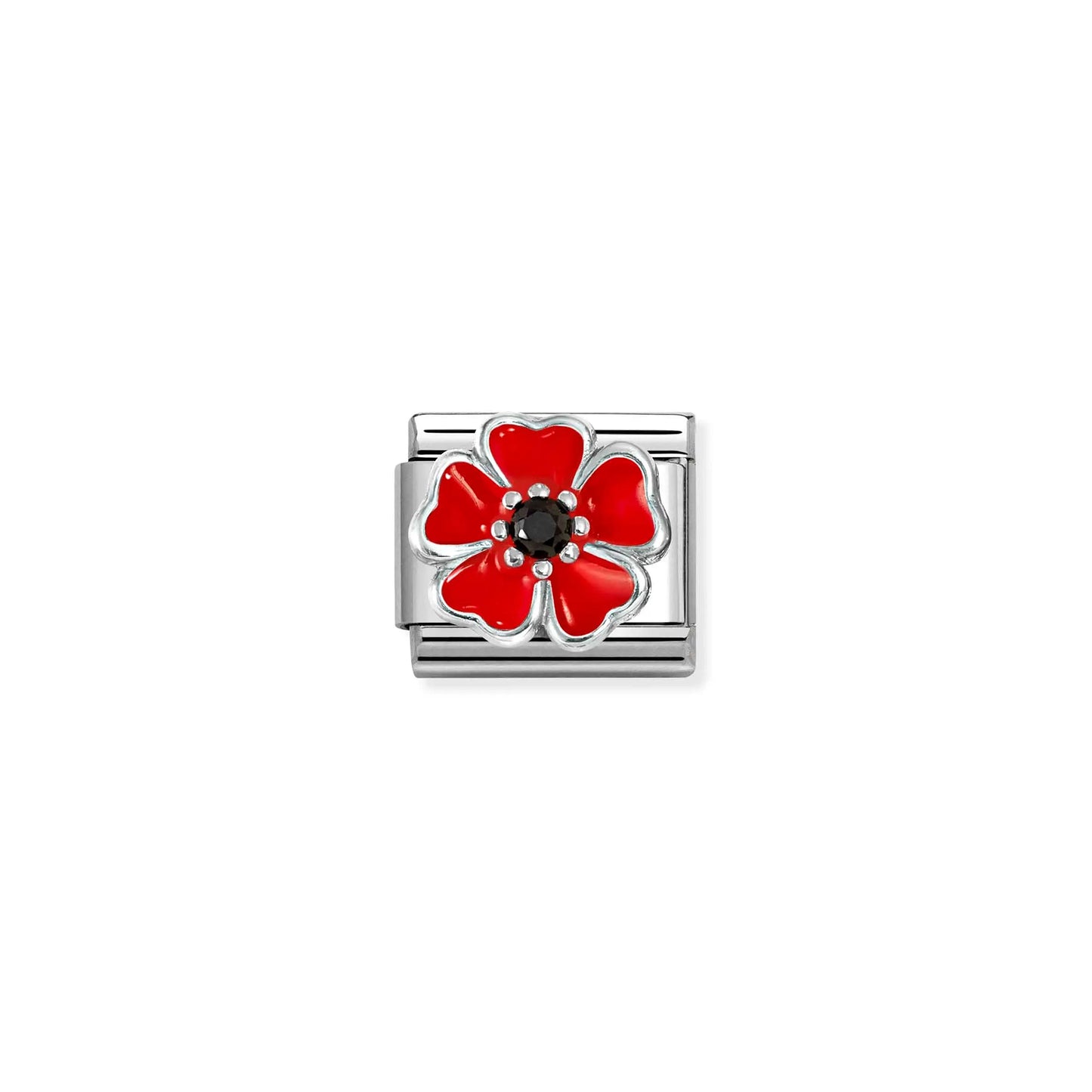 Poppy Flower CZ Link | Silver & Enamel