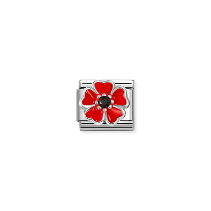 Poppy Flower CZ Link | Silver & Enamel