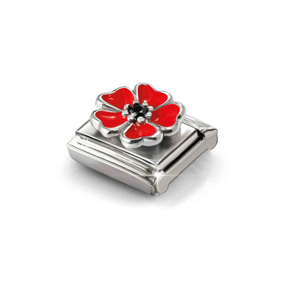 Poppy Flower CZ Link | Silver & Enamel