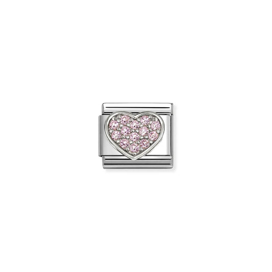 Pink Pavé Heart Link | Silver & CZ